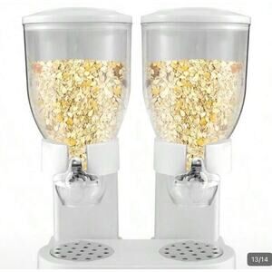 Double Barrel Food Dispenser Cereal Snack Grain Storage Container White